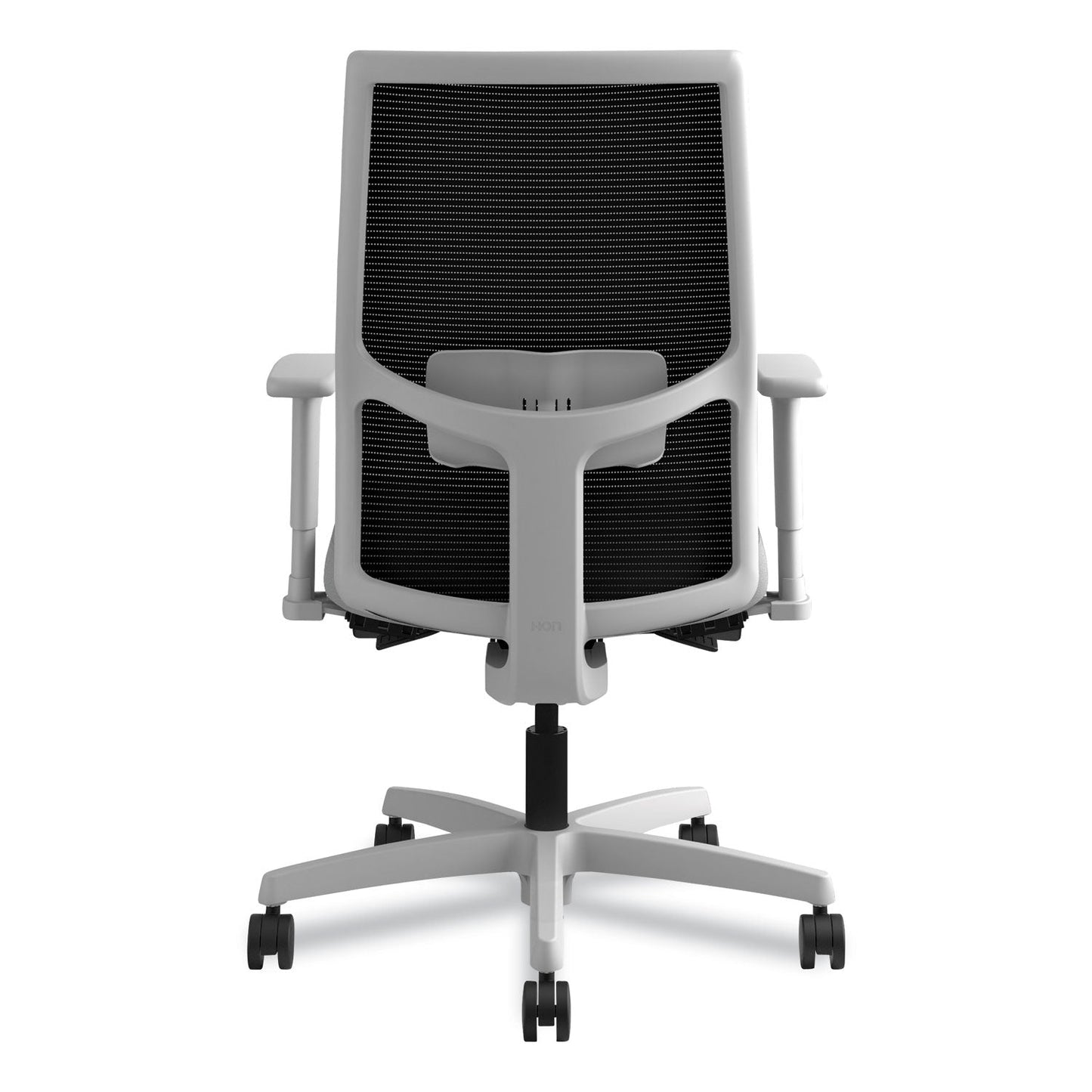 HON Ignition 2.0 4-Way Stretch Mid-Back Mesh Task Chair, Supports 300 lb, 17" to 21" Seat, Frost Seat, Black Back, Titanium Base