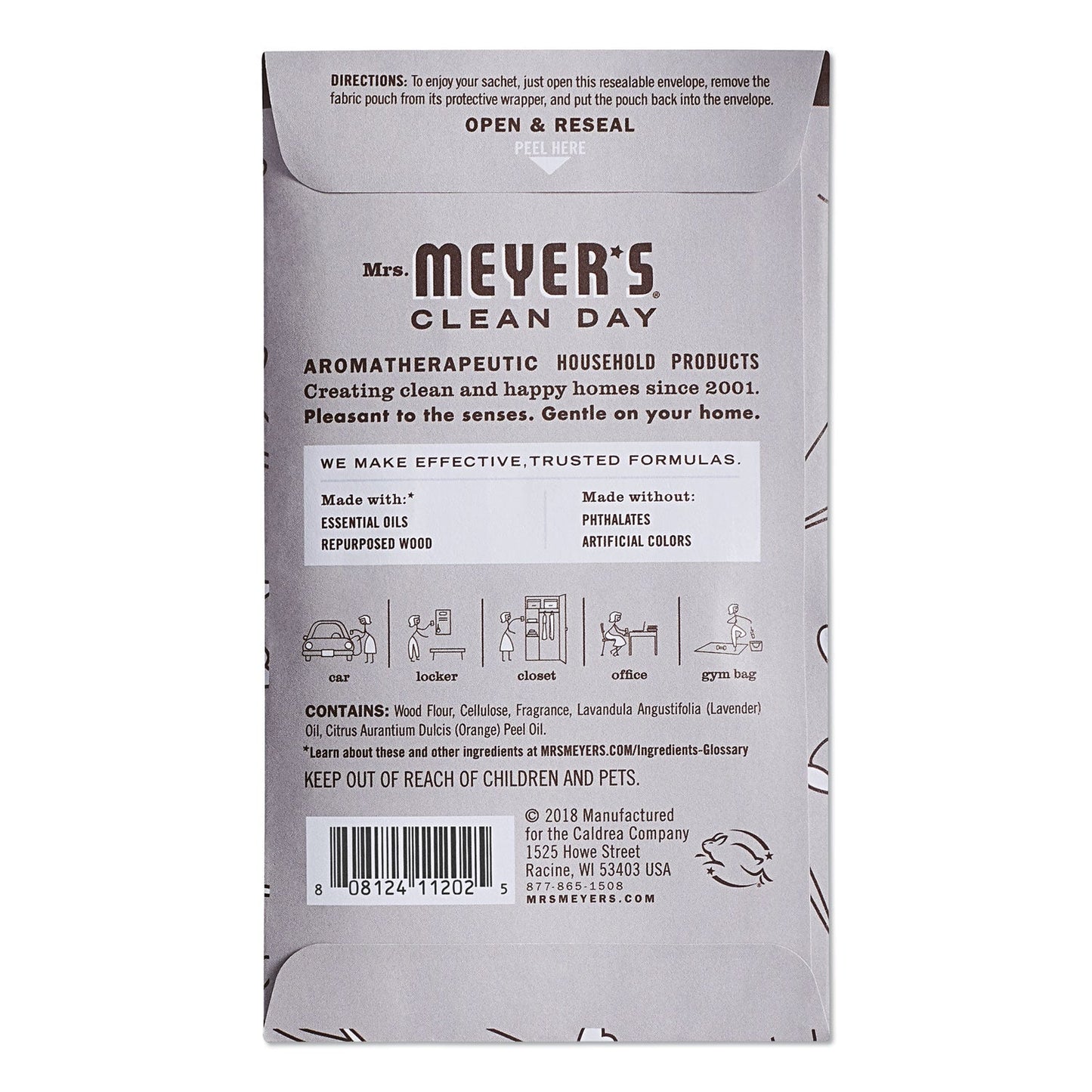 Mrs. Meyer's Clean Day Scent Sachets, Lavender, 0.05 lbs Sachet, 18/Carton