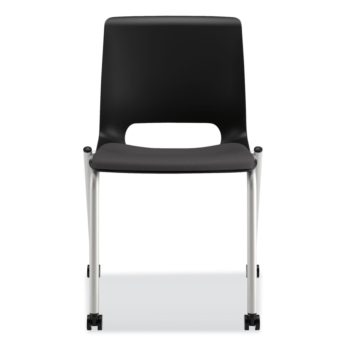 HON Motivate Four-Leg Stacking Chair, Supports Up to 300 lb, Onyx Seat, Black Back, Platinum Base, 2/Carton