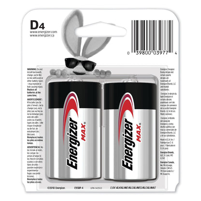 Energizer MAX Alkaline D Batteries, 1.5 V, 4/Pack