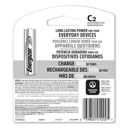 Energizer NiMH Rechargeable C Batteries, 1.2 V, 2/Pack