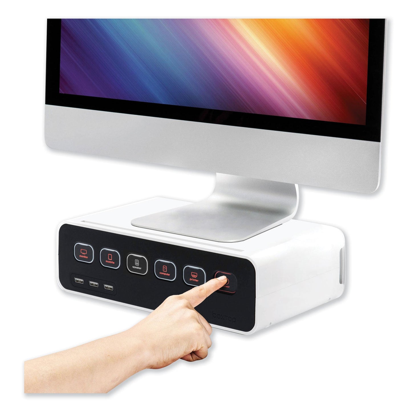 Kantek Cable Management Power Hub and Stand with USB Charging Ports, 5 Outlets, 3 USB, 6.5 ft Cord, White
