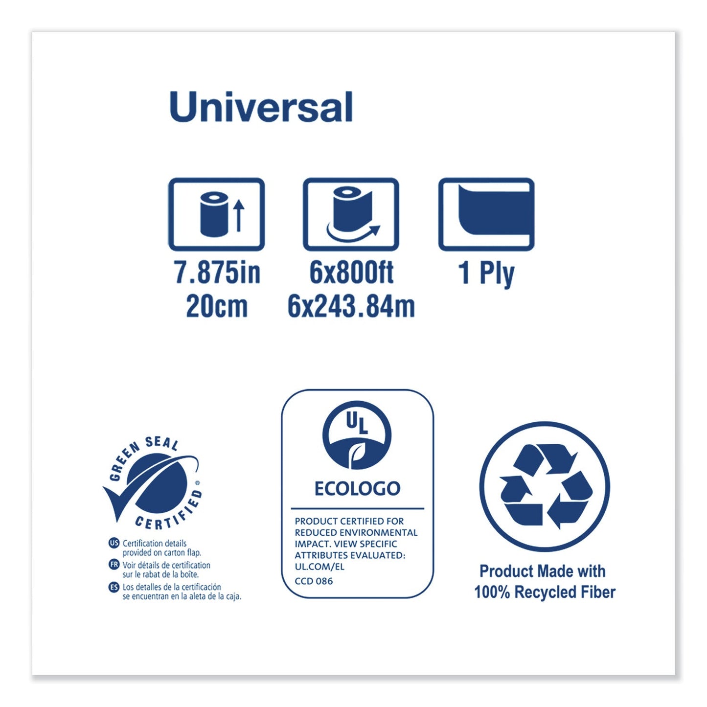 Tork Universal Hand Towel Roll, 7.88" x 800 ft, Natural, 6 Rolls/Carton