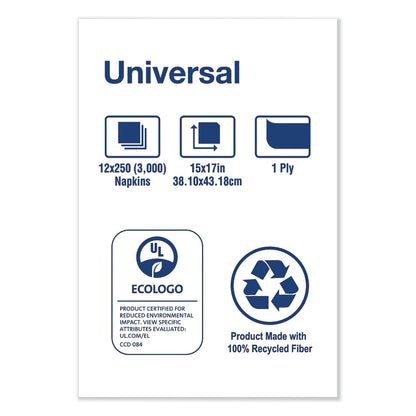 Tork Universal One-Ply Dinner Napkins, 1-Ply, 15" x 17", Natural, 250/Pack, 12PK/CT