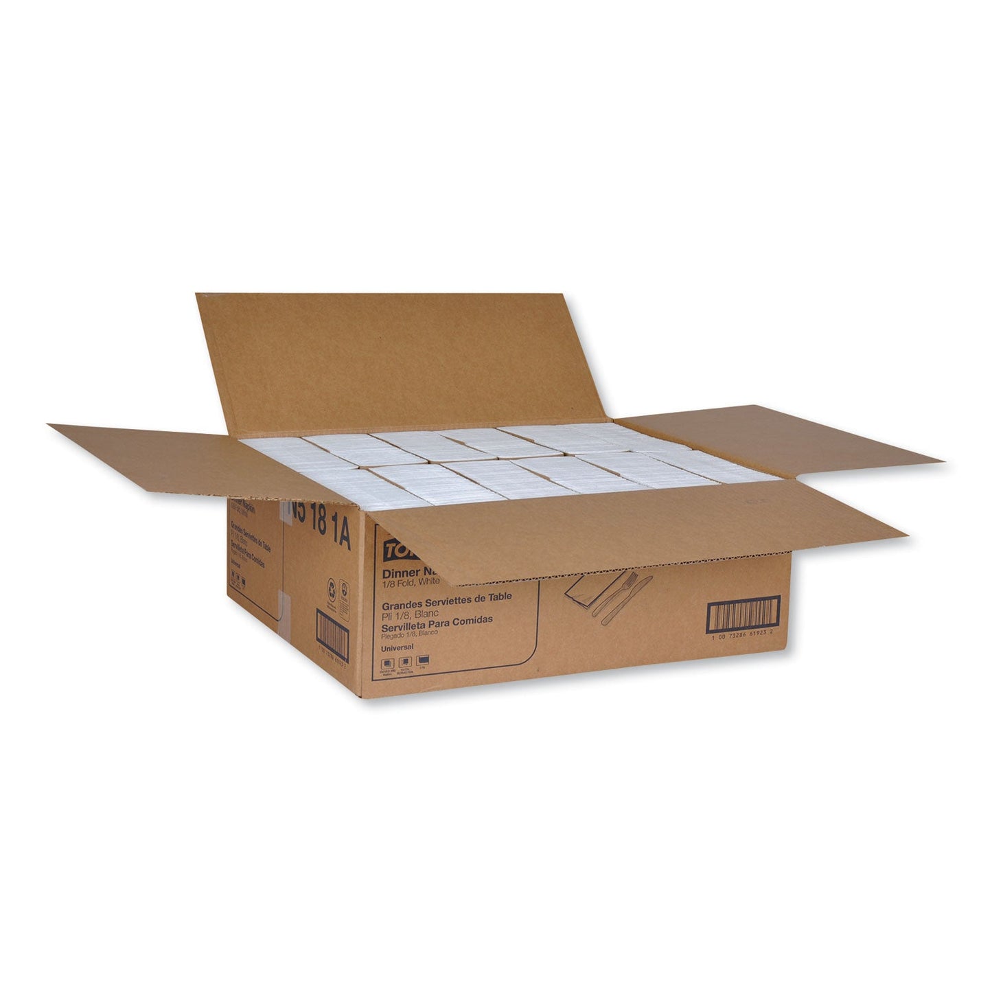 Tork Universal Dinner Napkins, 1-Ply, 15" x 17", 1/8 Fold, White, 3000/Carton