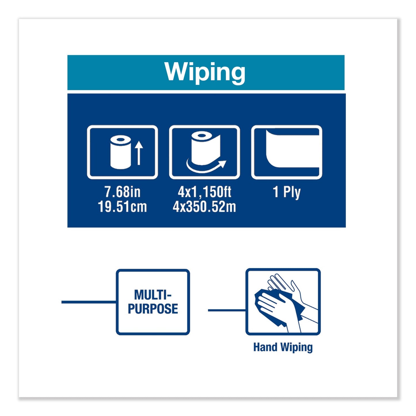 Tork Basic Paper Wiper Roll Towel, 7.68" x 1,150 ft, White, 4 Rolls/Carton