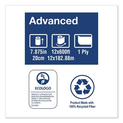 Tork Advanced Hardwound Roll Towel, 1-Ply, 7.88" x 600 ft, White, 12 Rolls/Carton