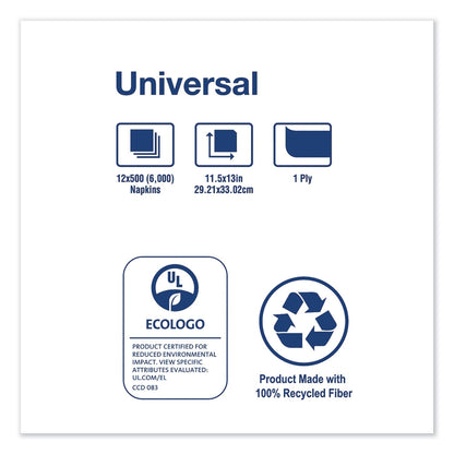 Tork Universal Luncheon Napkins, 1-Ply, 13" x 11.5", 1/4 Fold, Poly-Pack, White 6000/Carton