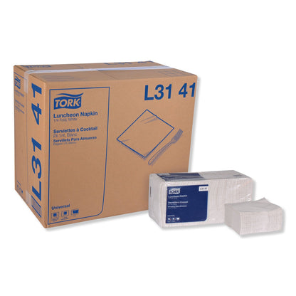 Tork Universal Luncheon Napkins, 1-Ply, 13" x 11.5", 1/4 Fold, Poly-Pack, White 6000/Carton