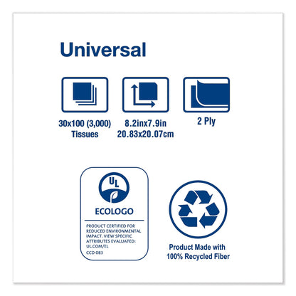 Tork Universal Facial Tissue, 2-Ply, White, 100 Sheets/Box, 30 Boxes/Carton