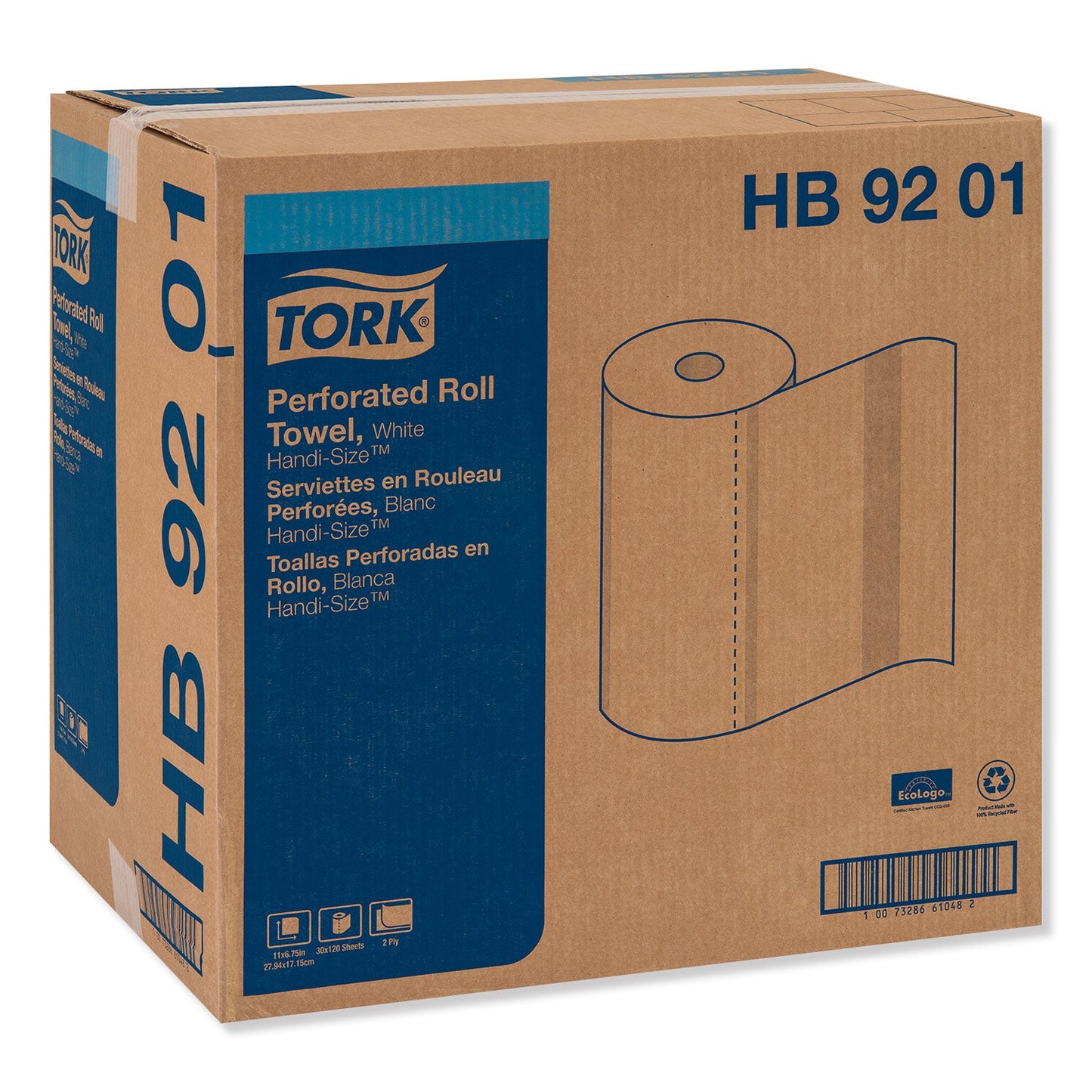 Tork Handi-Size Perforated Kitchen Roll Towel, 2-Ply, 11 x 6.75, White, 120/Roll, 30/Carton
