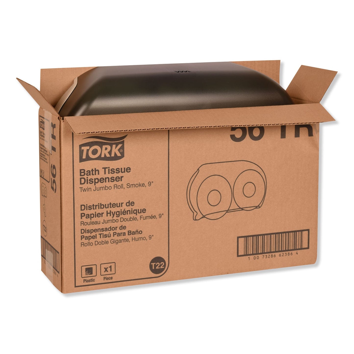 Tork Twin Jumbo Roll Bath Tissue Dispenser, 19.29 x 5.51 x 11.83, Smoke/Gray