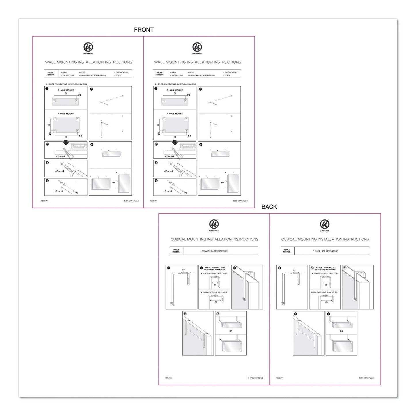 U Brands Cubicle Glass Dry Erase Undated Four Week Calendar Board, 23 x 12, White