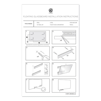 U Brands Floating Glass Dry Erase Undated One Month Calendar, 48 x 36, White