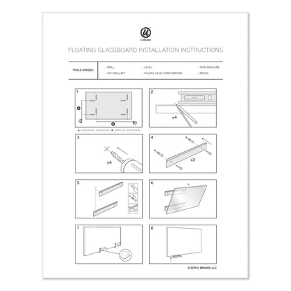 U Brands Floating Glass Ghost Grid Dry Erase Board, 36 x 24, White
