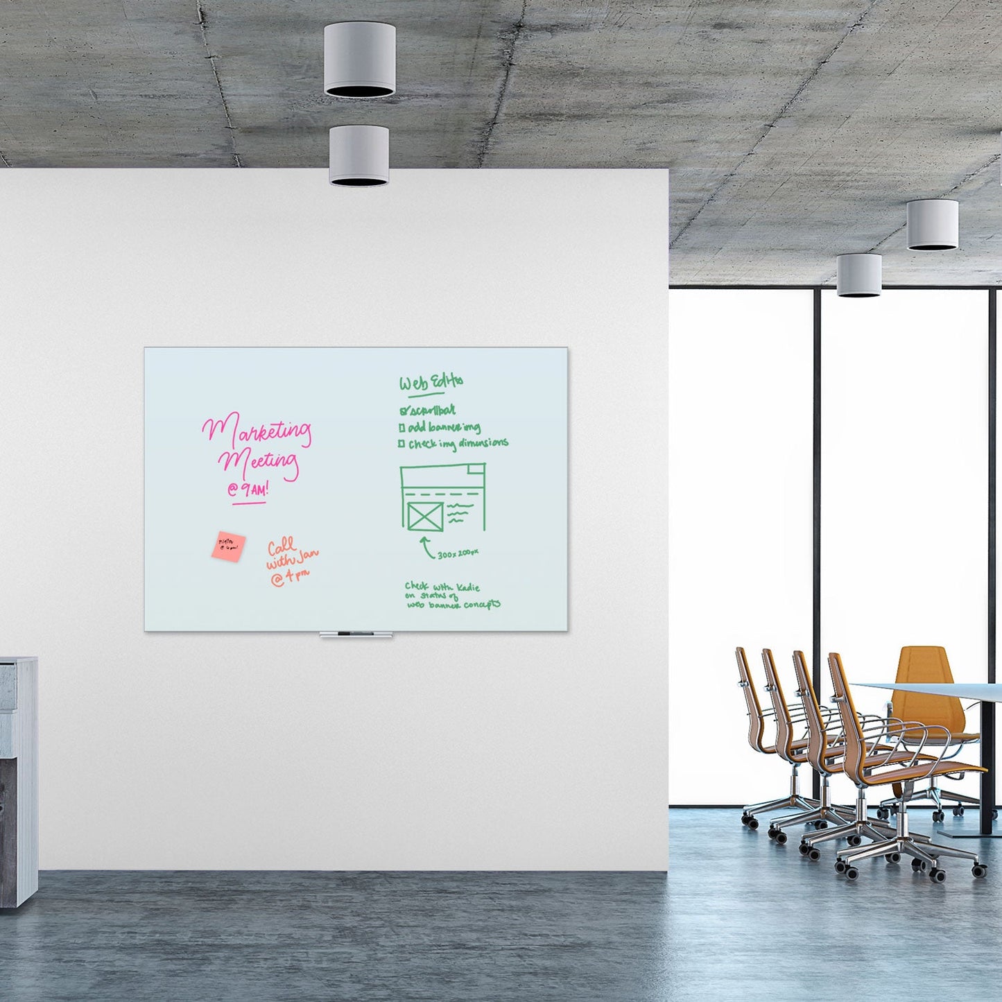 U Brands Floating Glass Dry Erase Board, 72 x 48, White