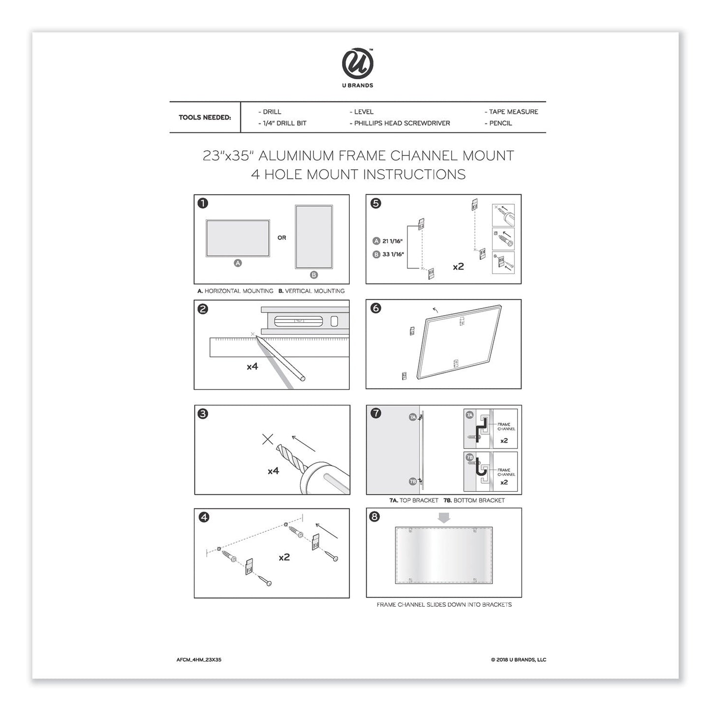 U Brands PINIT Magnetic Dry Erase Undated One Month Calendar, 36 x 24, White