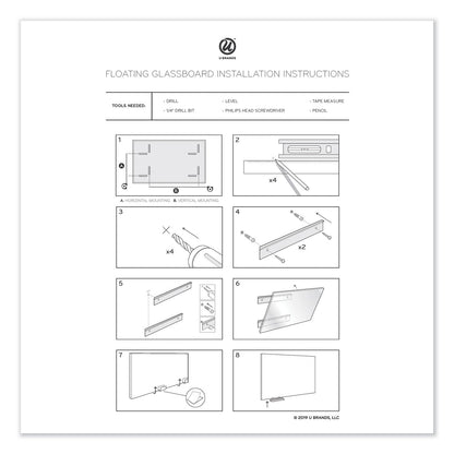 U Brands Floating Glass Dry Erase Board, 36 x 36, White