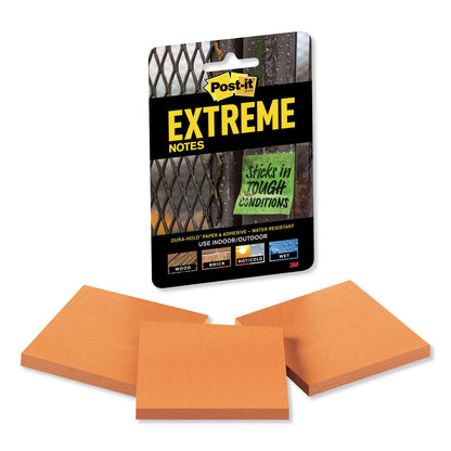 Post-it Water-Resistant Self-Stick Notes, 3" x 3", Orange, 45 Sheets/Pad, 3 Pads/Pack