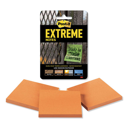 Post-it Water-Resistant Self-Stick Notes, 3" x 3", Orange, 45 Sheets/Pad, 3 Pads/Pack