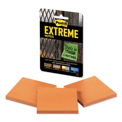 Post-it Water-Resistant Self-Stick Notes, 3" x 3", Orange, 45 Sheets/Pad, 3 Pads/Pack
