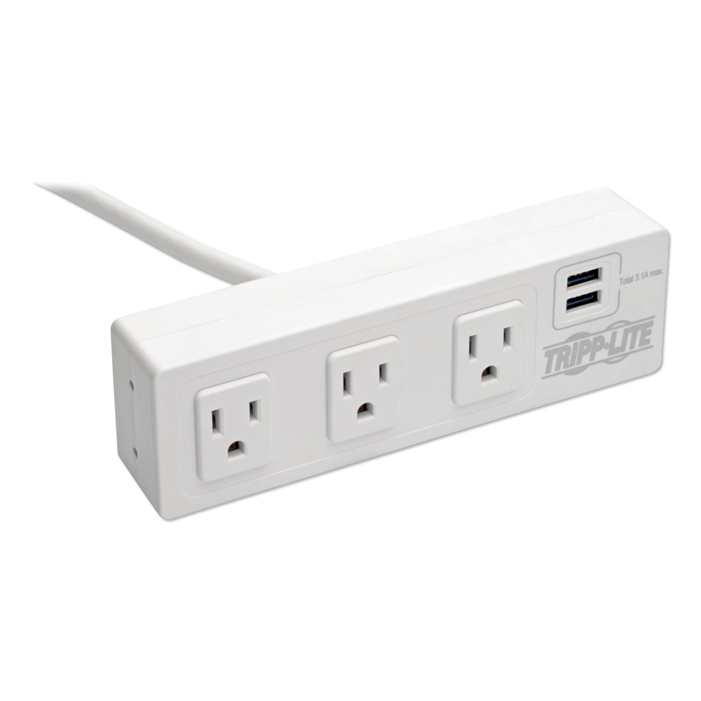Tripp Lite Surge Protector, 3 AC Outlets/2 USB Ports, 10 ft Cord, 510 J, White