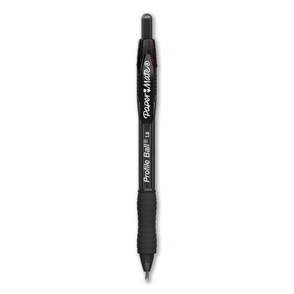 Paper Mate Profile Ballpoint Pen, Retractable, Medium 1 mm, Black Ink, Translucent Black Barrel, Dozen