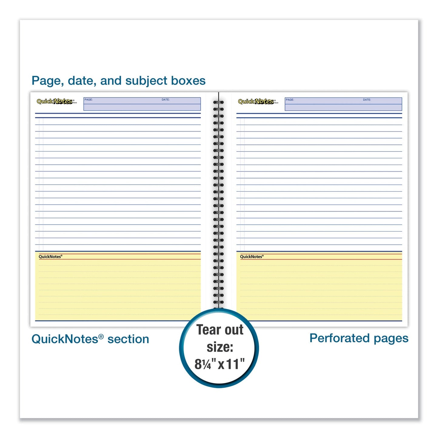 Cambridge Wirebound Guided QuickNotes Notebook, 1 Subject, List-Management Format, Dark Gray Cover, 11 x 8.5, 80 Sheets