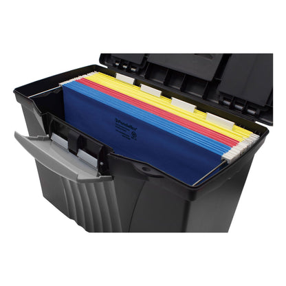 Storex Portable Letter/Legal Filebox with Organizer Lid, Letter/Legal Files, 14.5" x 10.5" x 12", Black