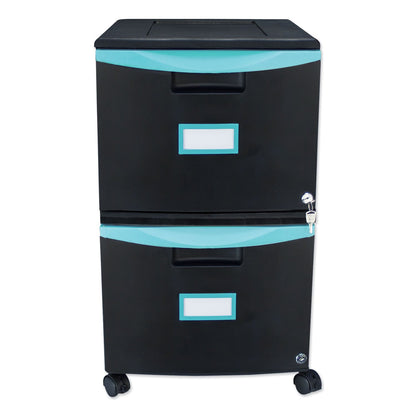 Storex Two-Drawer Mobile Filing Cabinet, 2 Legal/Letter-Size File Drawers, Black/Teal, 14.75" x 18.25" x 26"