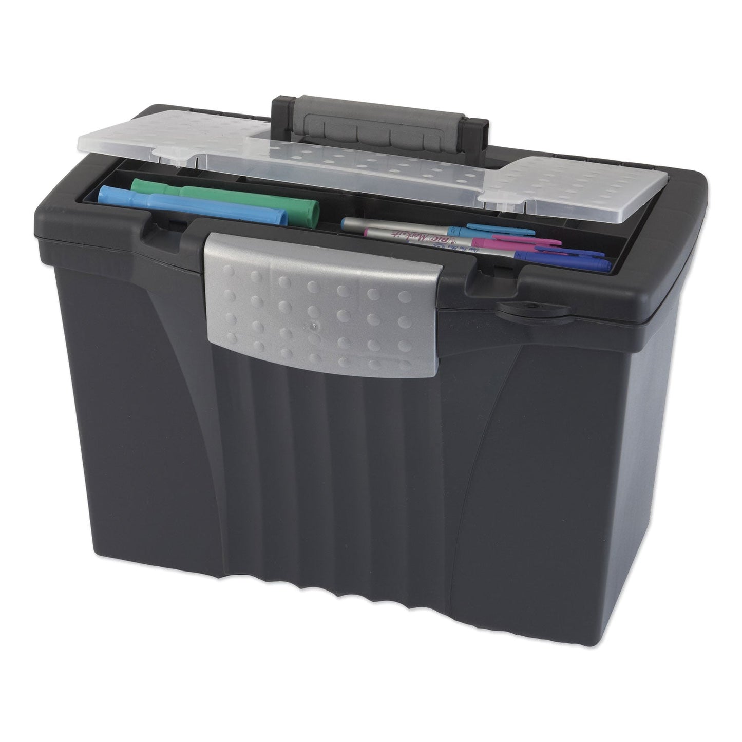 Storex Portable Letter/Legal Filebox with Organizer Lid, Letter/Legal Files, 14.5" x 10.5" x 12", Black