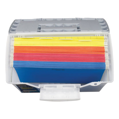 Storex Portable Letter/Legal Filebox with Organizer Lid, Letter/Legal Files, 14.5" x 10.5" x 12", Clear/Silver