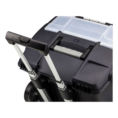 Storex Premium Mobile File Transport Box with Telescoping Handle and Organizer Tray, Letter Files, 15" x 16.38" x 14.25", Black/Gray