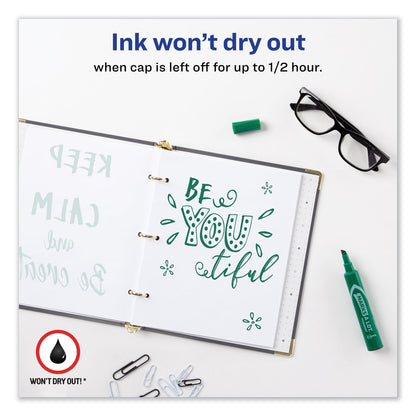 Avery MARKS A LOT Regular Desk-Style Permanent Marker, Broad Chisel Tip, Green, Dozen (7885)