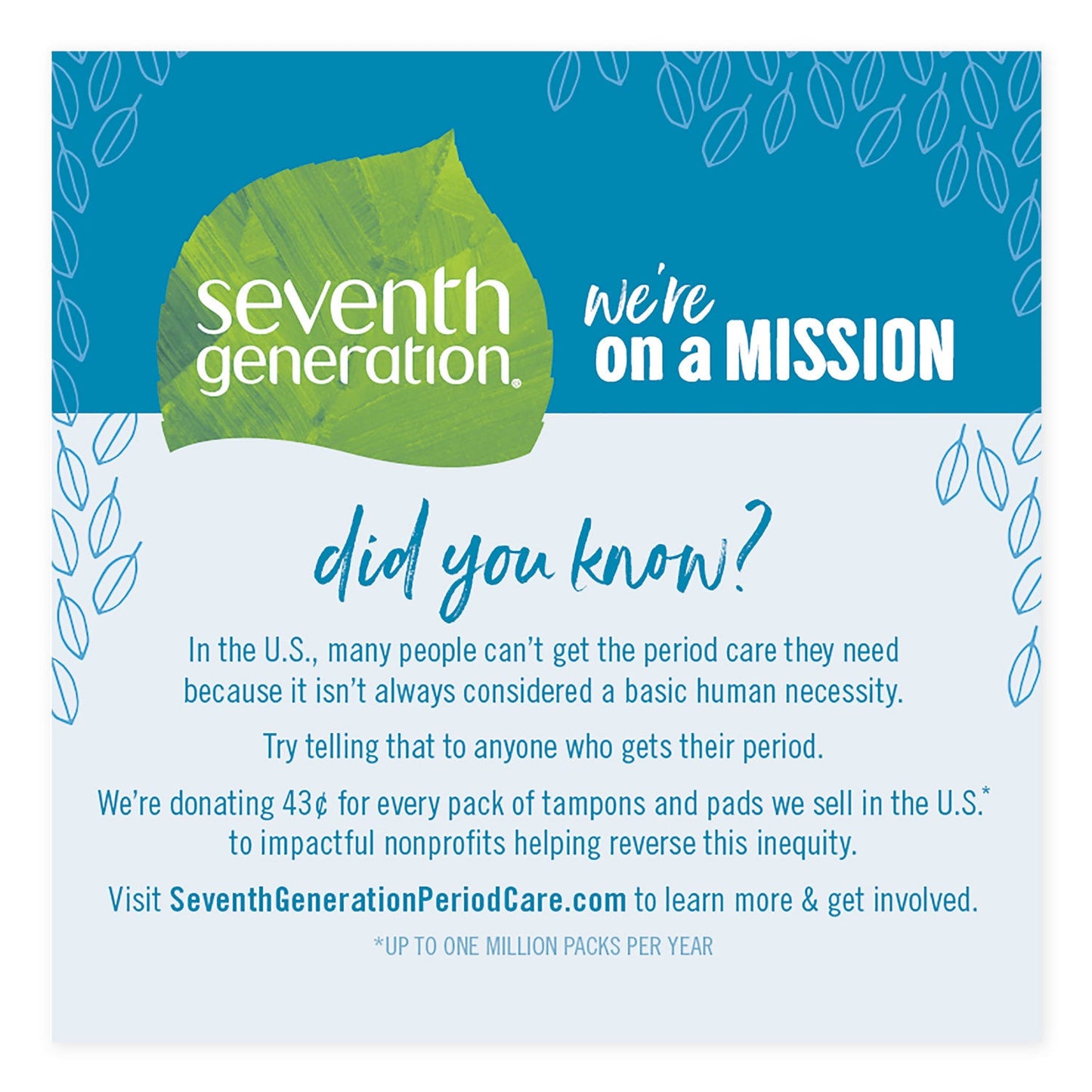 Seventh Generation Organic Cotton Tampons, Regular, 18/Pack, 6 Packs/Carton