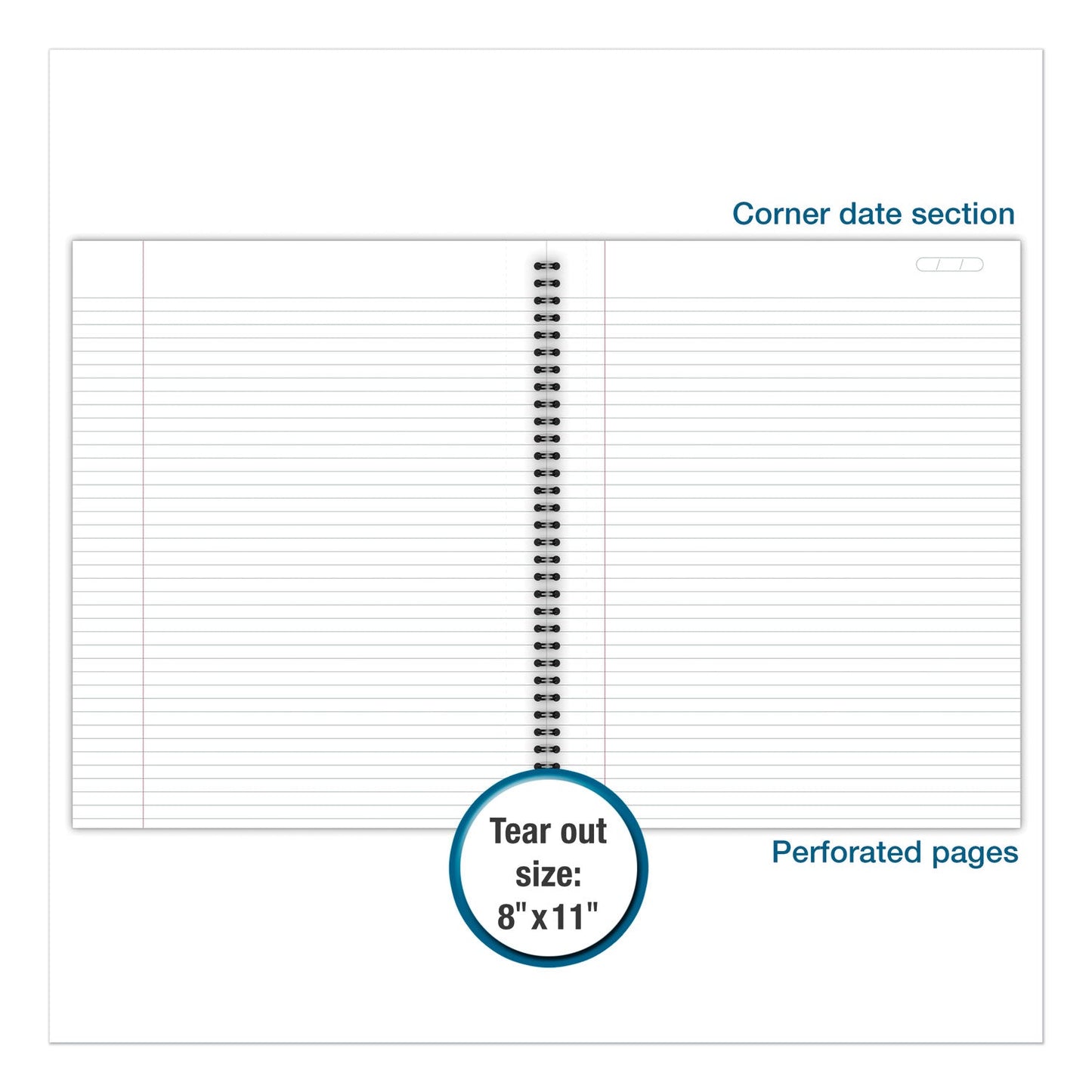 Cambridge Wirebound Business Notebook, 1 Subject, Wide/Legal Rule, Black Cover, 11 x 8.5, 80 Sheets