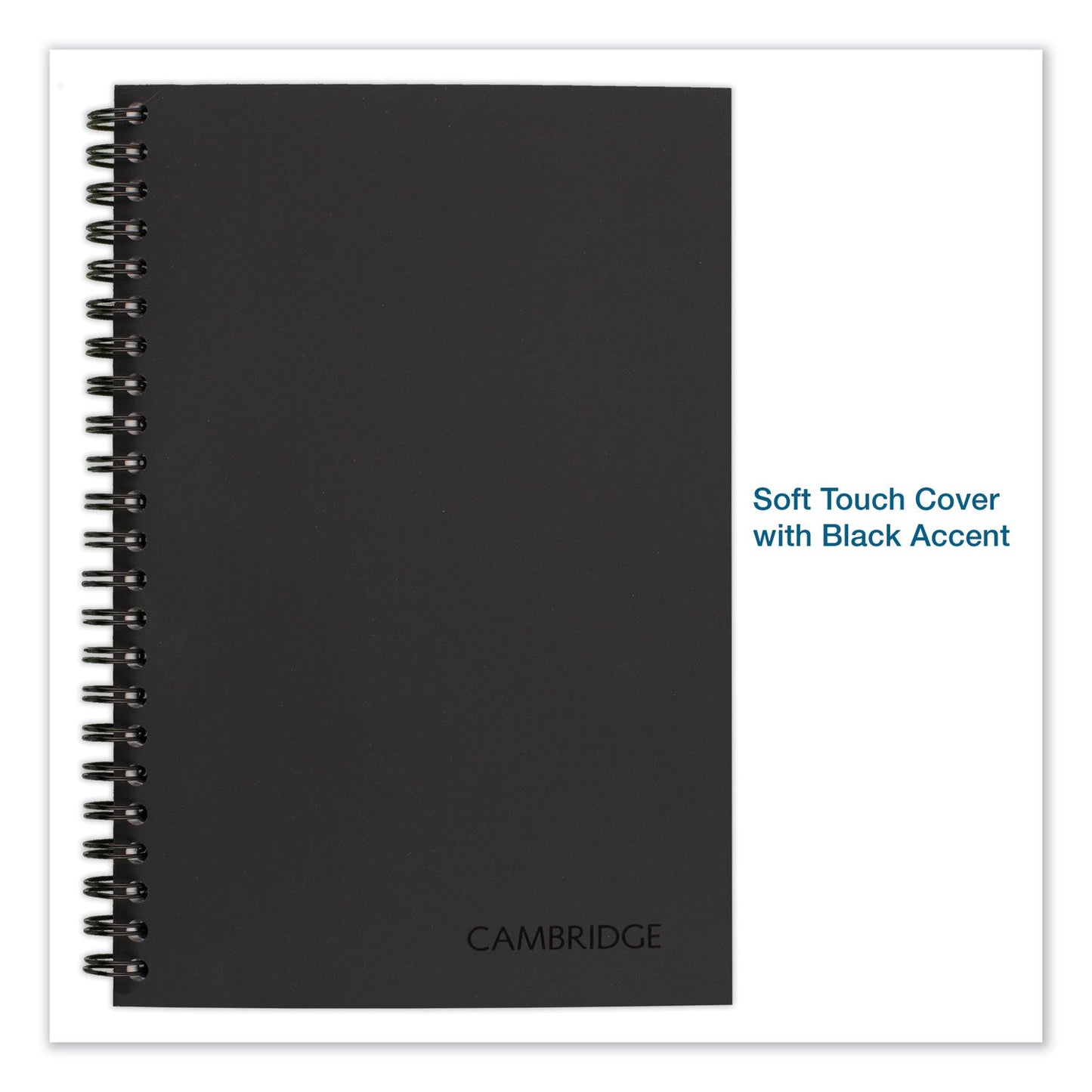 Cambridge Wirebound Business Notebook, 1 Subject, Wide/Legal Rule, Black Cover, 8 x 5, 80 Sheets