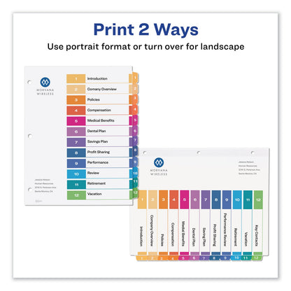 Avery Customizable TOC Ready Index Multicolor Tab Dividers, 12-Tab, 1 to 12, 11 x 8.5, White, Traditional Color Tabs, 1 Set