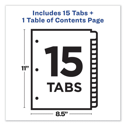 Avery Customizable TOC Ready Index Multicolor Tab Dividers, 15-Tab, 1 to 15, 11 x 8.5, White, Contemporary Color Tabs, 1 Set