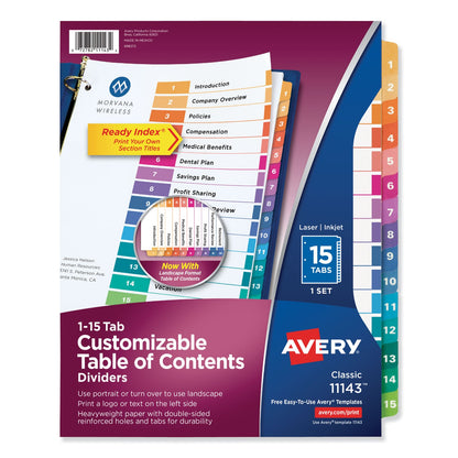 Avery Customizable TOC Ready Index Multicolor Tab Dividers, 15-Tab, 1 to 15, 11 x 8.5, White, Traditional Color Tabs, 1 Set