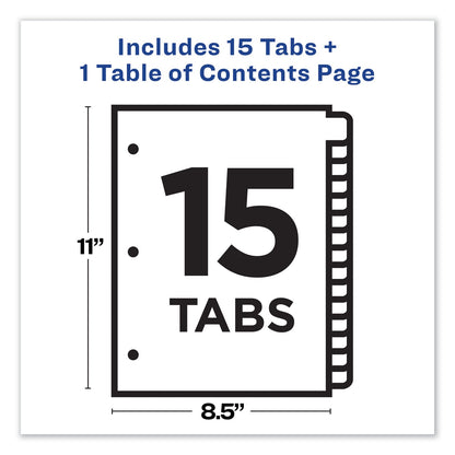 Avery Customizable TOC Ready Index Multicolor Tab Dividers, 15-Tab, 1 to 15, 11 x 8.5, White, Traditional Color Tabs, 1 Set