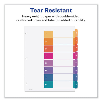 Avery Customizable TOC Ready Index Multicolor Tab Dividers, Uncollated, 8-Tab, 1 to 8, 11 x 8.5, White, 24 Sets