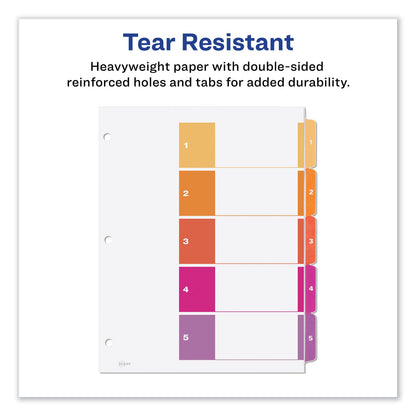 Avery Customizable TOC Ready Index Multicolor Tab Dividers, 5-Tab, 1 to 5, 11 x 8.5, White, Traditional Color Tabs, 1 Set