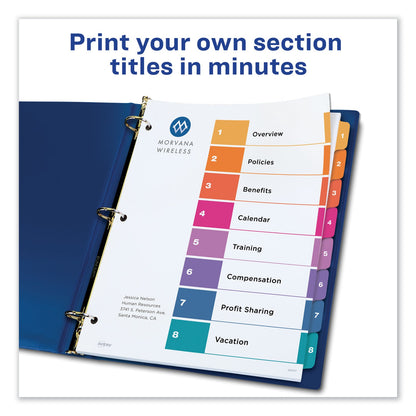 Avery Customizable Table of Contents Ready Index Dividers with Multicolor Tabs, 8-Tab, 1 to 8, 11 x 8.5, White, 3 Sets