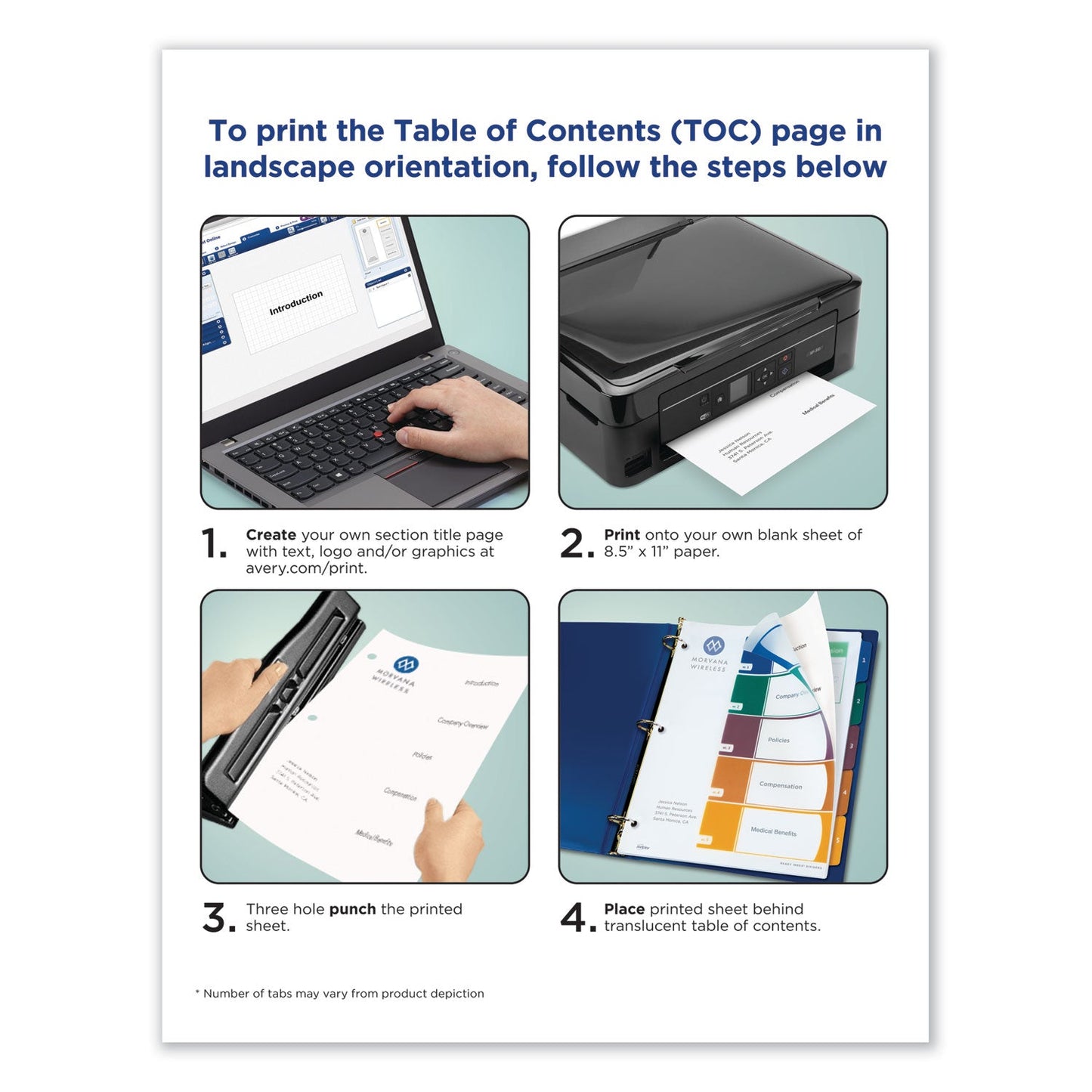 Avery Customizable Table of Contents Ready Index Dividers with Multicolor Tabs, 10-Tab, 1 to 10, 11 x 8.5, Translucent, 1 Set