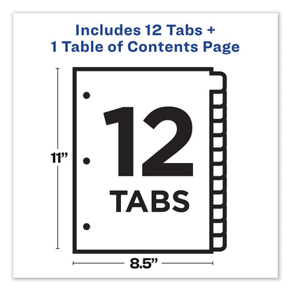 Avery Customizable TOC Ready Index Black and White Dividers, 12-Tab, 1 to 12, 11 x 8.5, 1 Set