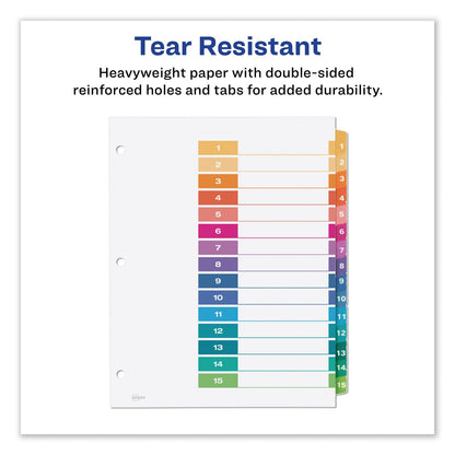 Avery Customizable TOC Ready Index Multicolor Tab Dividers, 15-Tab, 1 to 15, 11 x 8.5, White, Traditional Color Tabs, 1 Set