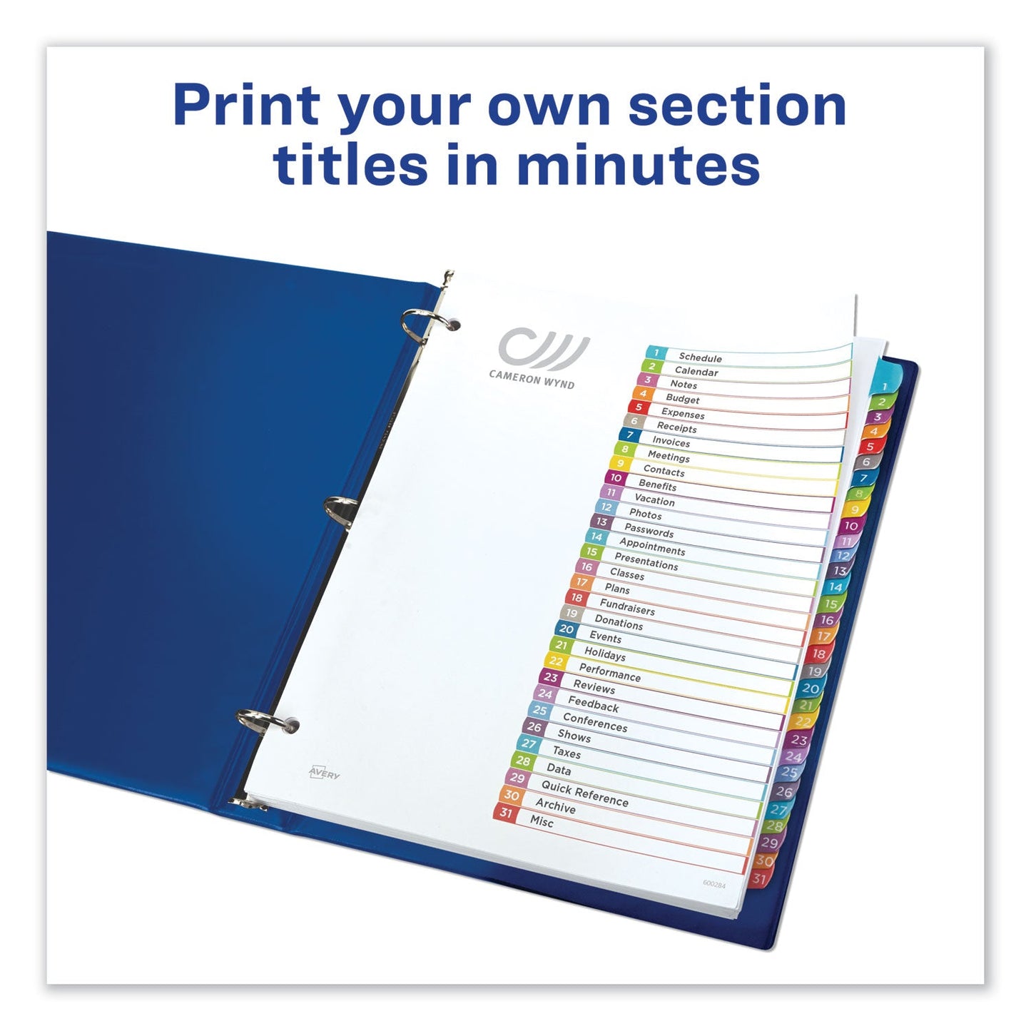 Avery Customizable TOC Ready Index Multicolor Tab Dividers, 31-Tab, 1 to 31, 11 x 8.5, White, Contemporary Color Tabs, 1 Set