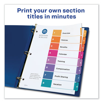 Avery Customizable TOC Ready Index Multicolor Tab Dividers, Extra Wide Tabs, 8-Tab, 1 to 8, 11 x 9.25, White, 1 Set