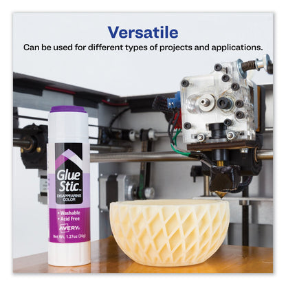Avery Permanent Glue Stic, 1.27 oz, Applies Purple, Dries Clear